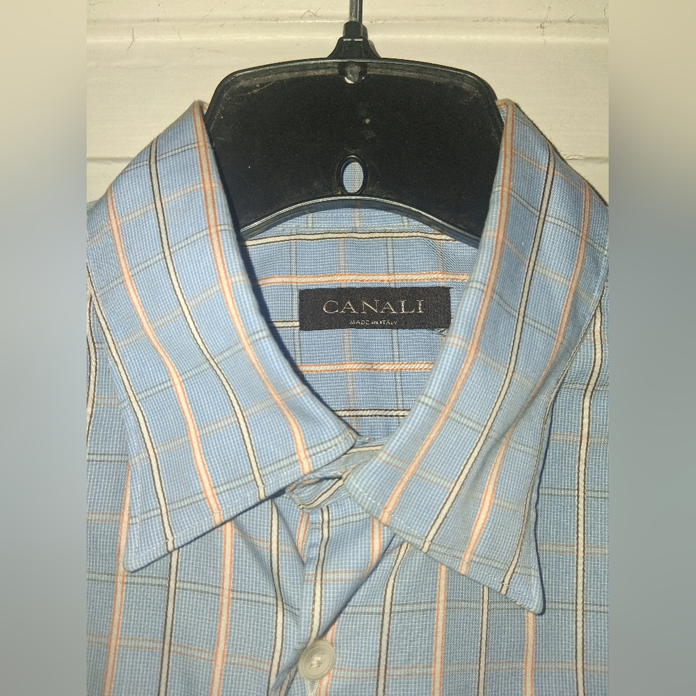 Canali Light Blue and Orange Striped Shirt